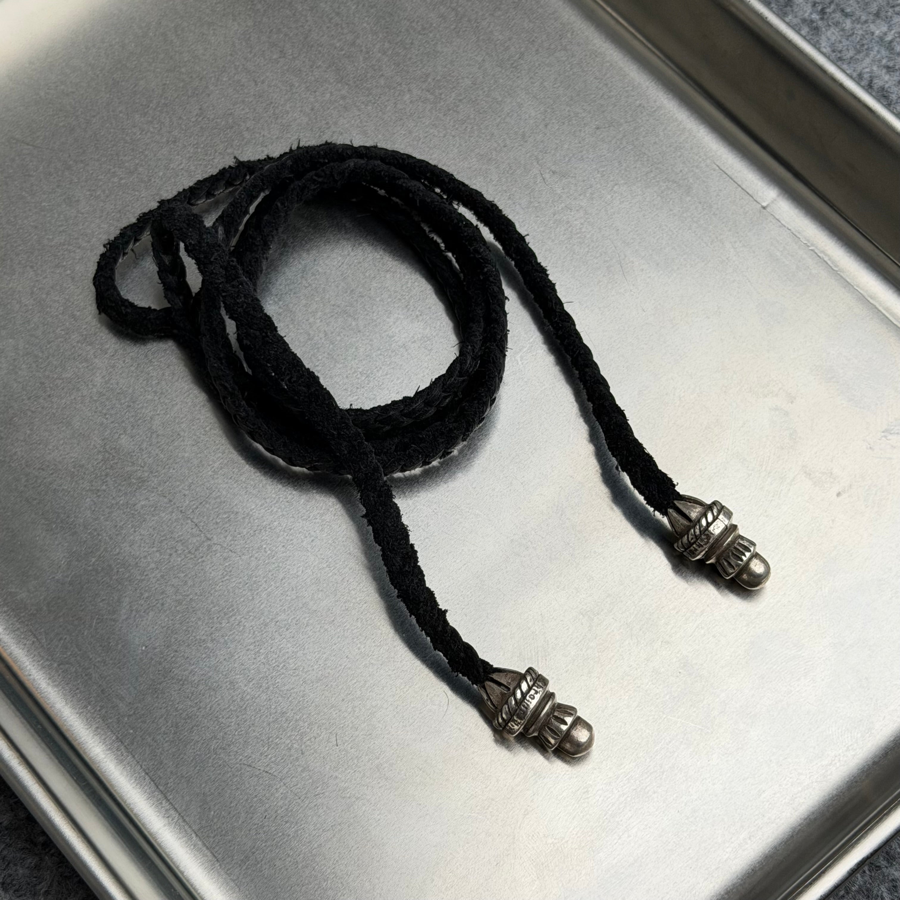 Chrome Hearts Leather Braid w Silver Necklace